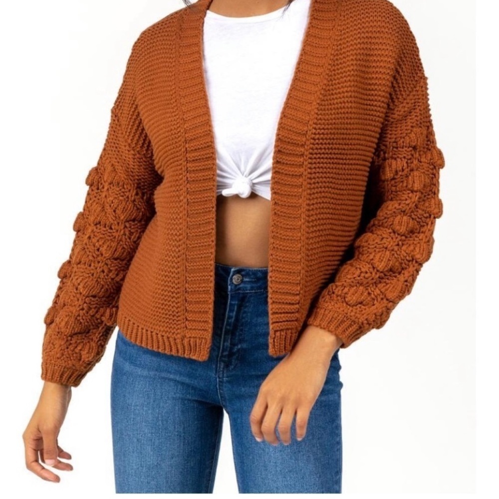 Alya Rust Orange Chunky Knit Open Cardigan
